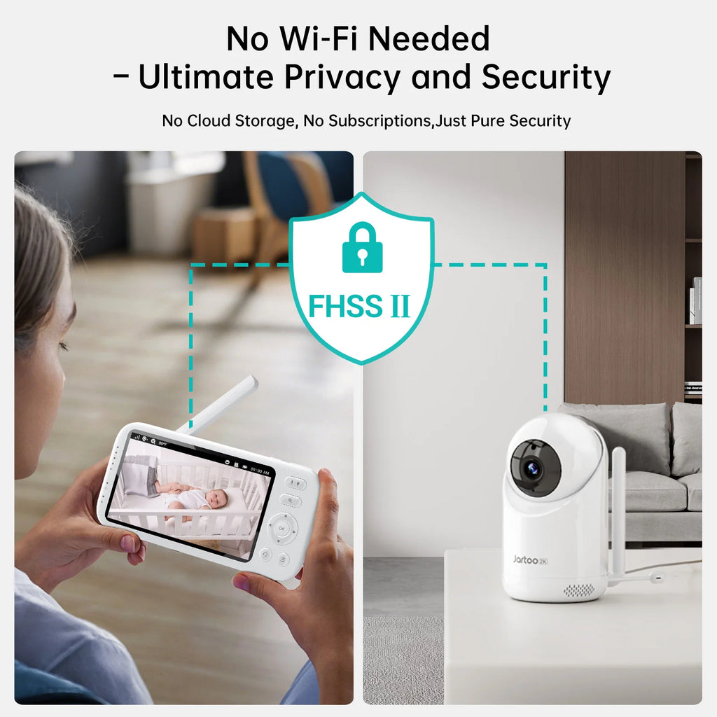 2K Video Baby Monitor, 3000Ft Long Range No Wifi Baby Monitor with 2 Cameras and Audio, 5.5" Split Display, AI Cry Detect, IR Night Vision, 2-Way Audio, 6000Mah